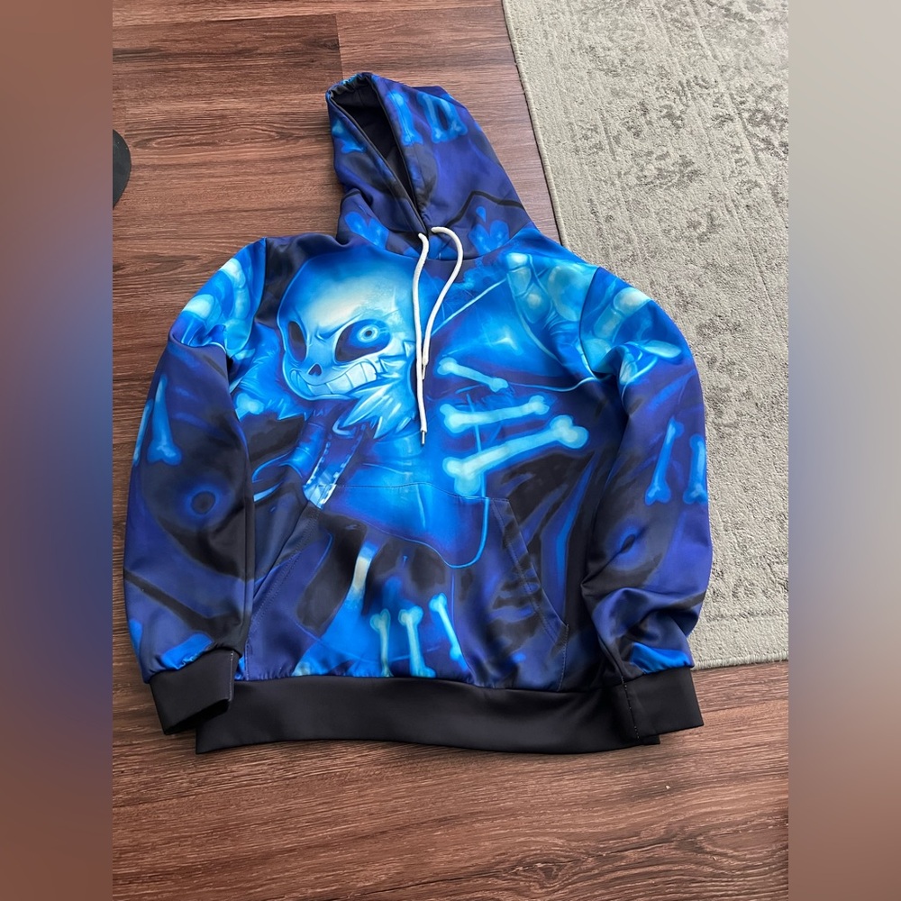 Blue Graphic Hoodie with Skeleton Design